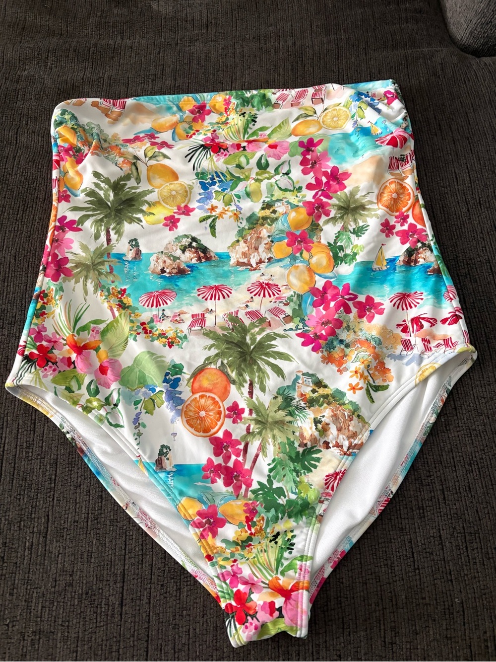 Shade & Shore White Lined Tropical Print Swim Bottom